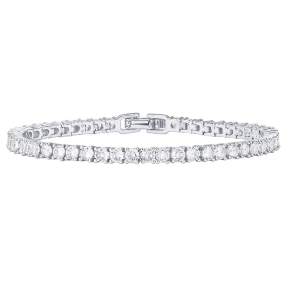 14K Gold Plated 3mm Cubic Zirconia Classic Tennis Bracelet In White Gold - Picture 1 of 6